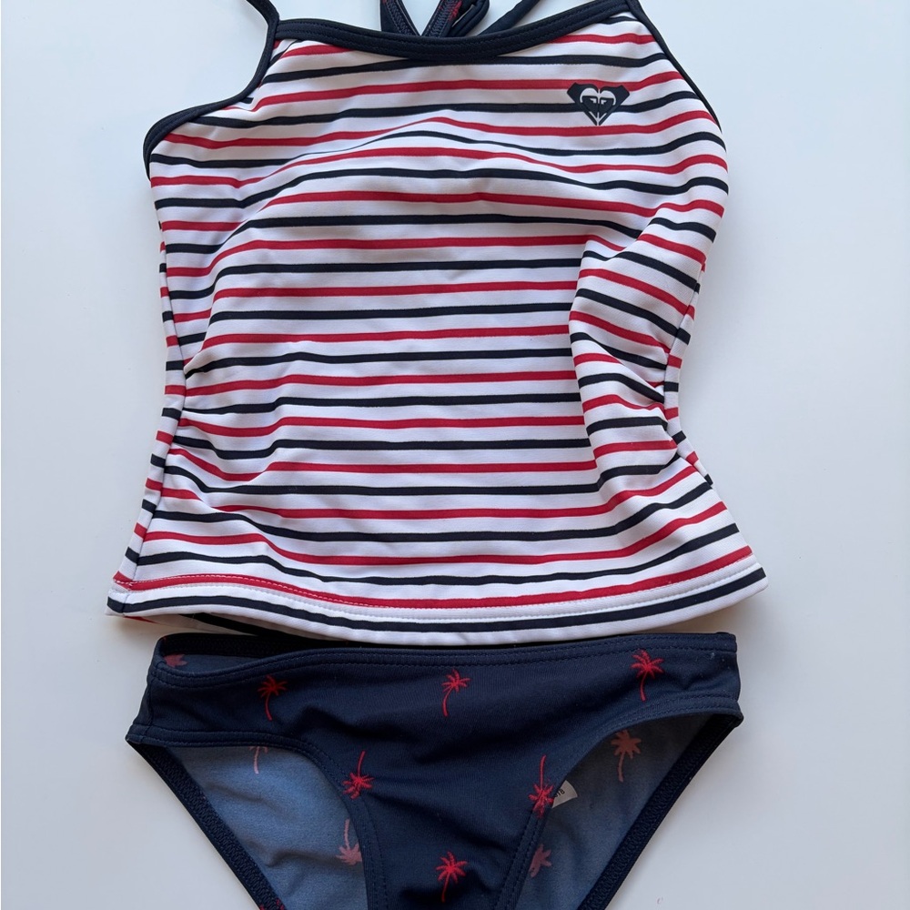Roxy Kids Striped Swim Bikini - Navy, Red, and White